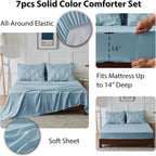 CozyLux Queen Comforter Set Light Blue, 7 Pieces Pintuck Bed in A Bag, Premium Blue Comforter Queen Size, Pinch Pleat Bedding Sets with Comforter, Sheets, Pillowcases & Shams