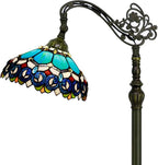 Tiffany Floor Lamp Stained Glass Lamp 18.88X12X67 Inch Angle Adjustable Arched Gooseneck Antique Reading Light (Blue Jewelry Baroque)