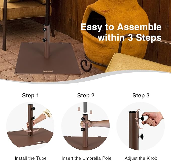 Tangkula 50 LBS Patio Umbrella Stand, Heavy Duty Umbrella Stand w/Wheels & Handle, Fits for 1.6’’-1.9’’ Umbrella Pole, Outdoor Square Umbrella Base for Deck, Pool, Garden, Backyard (Bronze)