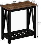 ChooChoo Farmhouse End Table, Rustic Vintage Narrow End Side Table with Storage Shelf for Small Spaces, Nightstand Sofa Table for Living Room, Bedroom Black 2 Pack