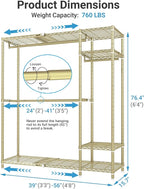 VIPEK X20 Expandable Metal Clothing Rack Adjustable from 3'3" to 4'8" Heavy Duty Garment Racks with Adjustable Shelves and Hanger Rods Portable Wardrobe Open Closet Rack System, Gold
