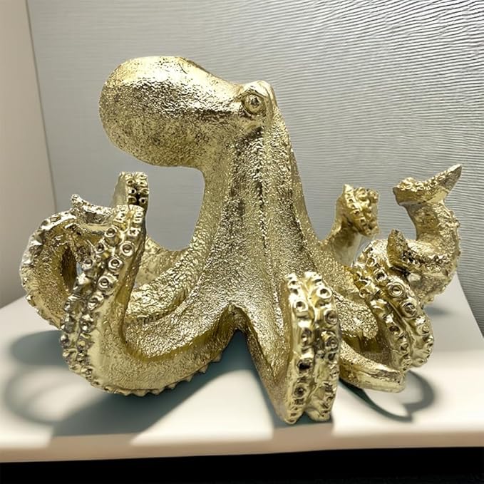 Gold Octopus Vintage Statue Sculpture Frgurine Gift for Home Office Living Room Desktop Display Decor Decorative