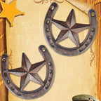 RONYOUNG Cast Iron Horseshoe with Star Wall Decor, Medium Horseshoe Durable Cast Iron for Indoor Or Outdoor