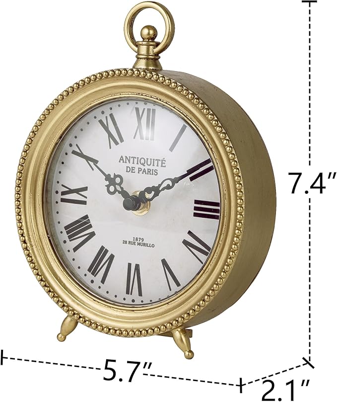 NIKKY HOME Gold Table Clock, Silent Non-Ticking Shelf Desk Top Clock Battery Operated Classic Design, Decorative Home Decor for Living Room, Fireplace Mantel, Desktop, Countertop