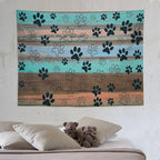 VUMIVI Dog Paw Print Tapestry Rustic Farmhouse Vintage Wood Paneling Home Decor Tapestry Wall Hanging for Living Room Bedroom Dorm Classroom Aesthetic Decor W80xL60in