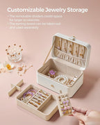 SONGMICS Jewelry Organizer Box, Travel Jewelry Case, 2-Layer Travel Case for Earrings, Necklaces, Bracelets - Portable Jewelry Storage with Large Capacity, Gift Idea, Cloud White UJBC166W01