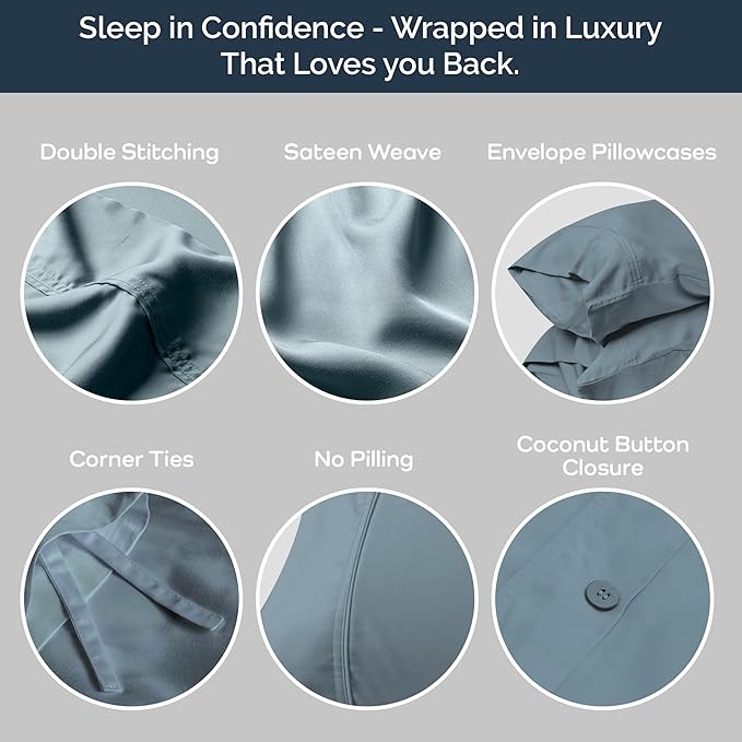 Olive + Crate Tencel Eucalyptus Cooling Duvet Cover Set - Hypoallergenic, Lyocell Tencel Duvet Cover - Soft, Temperature Regulating with Hidden Button Closure & Corner Ties - King Size [Basalt Blue]