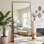 Full Length Mirror, 83"x44" Floor Mirror Freestanding, Oversized Floor Standing Full Body Mirror with Stand for Bedroom, Hanging Mounted for Living Room Cloakroom, Black, Rect
