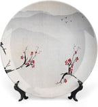 Ceramic Display Plate, Asian Ceramic Hanging Decorative Plate, Japanese Nature Landscape National Flower, 7 Inch, Living Room Kitchen Decoration Household, Beige Red Black
