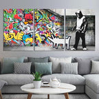 Novatique Classic Graffiti Wall Art Banksy Canvas Wall Art Street Pop Art Framed Ready to Hang Colorful Graffiti Picture Wall Decor for Living Room Bedroom, 20" x 28" x 3Pcs