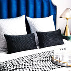 Black Striped Decorative Pillow Covers: 2 Pack 12x20 Inch Original Velvet Rectangular Throw Pillow Cases for Farmhouse Couch