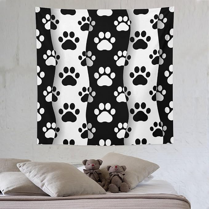 VUMIVI Pet Paws Tapestry Cute Puppy Kitten Black White Animal Paws Modern Funny Art Tapestry Wall Hanging for Living Room Bedroom Dorm Classroom Aesthetic Decor W60xL60in