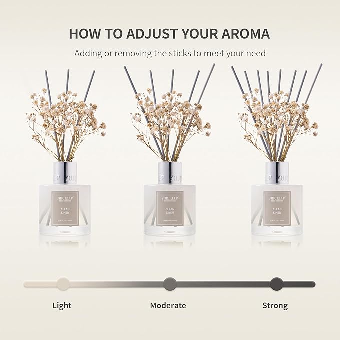 Airkeep Reed Diffuser Set,3.38 fl oz (100 ml) - White Tea Oil Diffusers with 8 Reed Sticks, Home Fragrance Reed Diffuser for Bathroom Shelf Decor