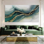 ZENPEE Gold and Green Modern Wall Art, Simple Abstract Canvas Prints, Wall Hangings & Posters for Living Room, Office & Hallway, 29" x 58"