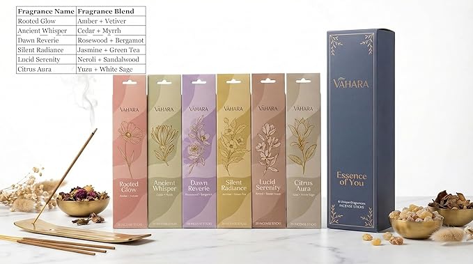 Masala Incense Sticks Essence of You 6 Signature Fragrances | 100% Natural Hand-Rolled Incense for Aromatherapy, Meditation & Relaxation