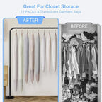 Suit Bags for Closet Storage Garment Bag (24'' x 40'' Set of 12) Clear Garment Bags for Hanging Clothes Plastic Waterproof Suit Cover Bag with Zipper for Coats, Jackets, Shirts Closet