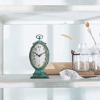 NIKKY HOME Vintage Table Clock - Battery Operated Rustic Distressed Style - Shabby Chic Home Decor for Fireplace Mantel, Shelf, Desktop, Countertop - Green