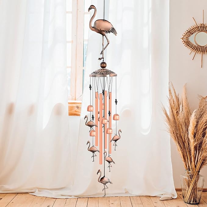 JOBOSI Flamingo Wind Chimes, Gifts for Mom Women Grandma Friends Mother, Flamingo Room Garden Decor Patio Decorations, with S Hook Flamingo Gifts