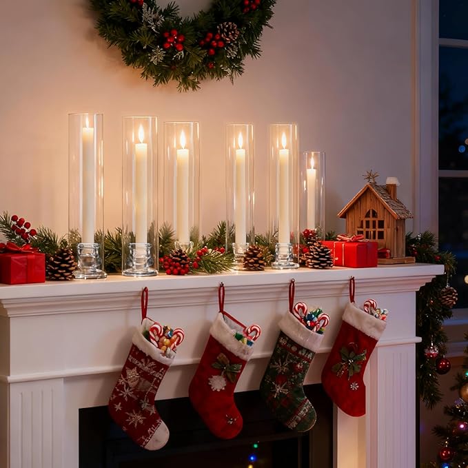 3 Set Hurricane Glass Candlestick Holders 12.6" Two Side Open Glass Candle Holders and 2.2" Taper Candlesticks Holder Bulk for Table Centerpiece Wedding Christmas Home Decor