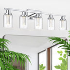 MELUCEE 5 Color Dimmable Bathroom Vanity Light Fixtures 5-Light Bath Wall Lights Modern LED Vanity Lights for Bathroom Chrome with Crystal Bubble Clear Glass Shade, Built-in LED Chips