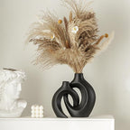 Snuggle Hollow Modern Ceramic Vase Set of 2, Mid Century Nordic Aesthetic Decorative Vase Decorative Vases for Home Table Decor (Matte Black W 6.3" X H 8.4")