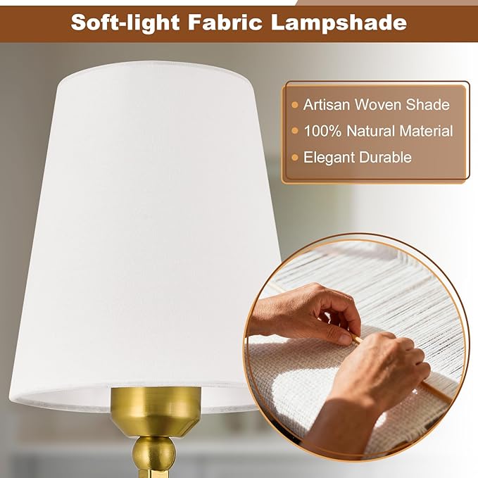 Kvhilw Bathroom Vanity Light, Brushed Gold Bathroom Light Fixtures, 5-Light Lighting Fixtures Over Miror, Modern Wall Sconce with Flared White Fabric Shade, E26 Socket(ETL Listed)