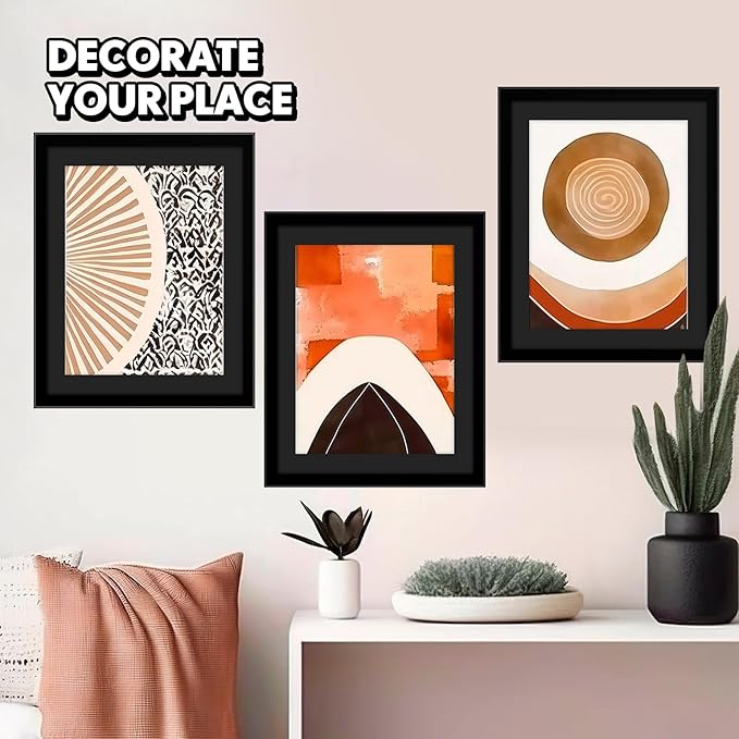 Geetery 8 Pcs Plastic Magazine Frames for Wall Fits 8.5''x11.25'' Magazine Display Frame with Installed Hangers and Core Matting for Home Decoration (Black (Black Mat))