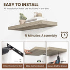 24 Inch Floating Shelves, 12 Inch Deep Floating Shelves for Wall, Floating Shelf with Invisible Brackets, Deep Shelves for Bathroom, Bedroom, Living Room, 2 Pack, Vintage Gray Oak