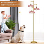 Vintage Floor Lamps for Living Room-3 Light Gold Dimmable Floor Lamp with Three Bulbs & Glass Lampshape, Mid Century Modern Standing Lamp Tree Tall Flower Floor Lamp for Bedroom Living Room,Corner