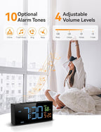 Netzu Alarm Clocks for Bedrooms, Digital Clock with Date Temperature and Weekday, Manual DST, Snooze, 2 Alarms, 4 Volumes for Living Room Home Bedside Desk (Black and Blue)