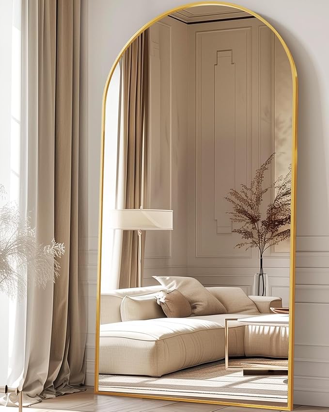 Antok Full Length Mirror, 78"x38" Floor Mirror, Arched Floor Standing Freestanding Arch Full Body Mirrors with Stand for Bedroom, Hanging Mounted for Living Room Cloakroom,Gold
