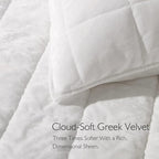 Greek Velvet Twin Quilt Set, 3× Softer Luxe Sheen, 100% Cotton Backing, 150GSM Down-Alternative Fill, Expanded 68×90" Coverage for Fuller Side Drape (1 Quilt + 1 Pillow Shams), Brilliant White
