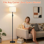 【Upgraded】 Dimmable Floor Lamp, Modern Floor Lamps Simple Design with White Shade for Living Room, Tall Standing Lamp for Bedroom Office Dining Room, Black Pole Lamp