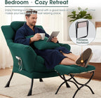 Lazy Chair with Ottoman, Large Lounge Accent Chair with Ottoman and a Throw Pillow, Dark Green Reading Chair for Living Room Bedroom Dorm Room Office Apartment Relaxing Use