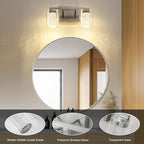 SineRise 2-Light Brushed Nickel Vanity Light with 3 Color Modes (3000K/4000K/6000K), Eye Protection LED Bathroom Light Fixture, Dimmable Modern Wall Light Over Mirror with Clear Glass Shade