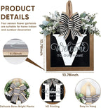 Ultra Large 14'' Last Name All Year Round Front Door Wreath with 26 Initial Letter Welcome Sign All Seasons Eucalyptus Garland and Bow Wreaths for Front Door Porch Farmhouse Decoration (V)