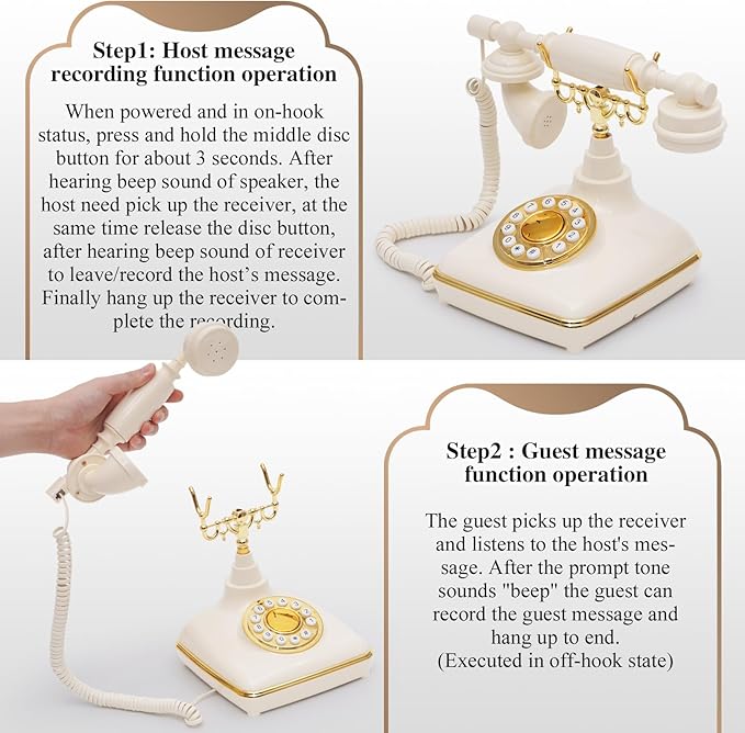 UKBW Audio Guest Book Wedding Phone, Audio Phone Guestbook, Vintage Retro Style Audio Guest Book Phone for Wedding, Birthday Party, Anniversary and Other Special Occasions(Beige)