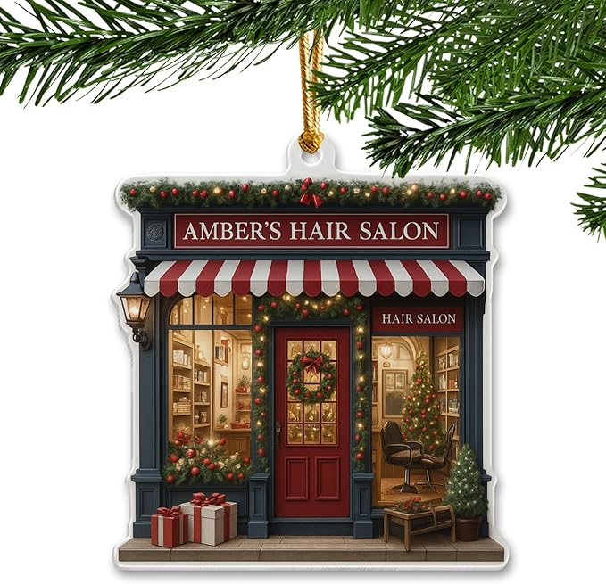 Personalized Hair Salon Christmas Ornament 2025, Custom Name 2D Flat Acrylic Ornament, Holiday Tree Decoration, Gift for Hairdresser & Stylist