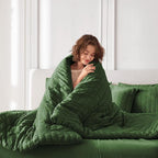MUXHOMO 5 Pieces Twin Comforter Set, Seersucker Bed in a Bag Twin Size, All Season Luxury Bedding Set with Comforter, Flat Sheet, Fitted Sheet, Pillowcase & Sham, Dark Green