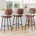 29-Inch Leather Bar Stools Set of 3, Counter Height Barstools with High Backrest，Bar Chairs for Kitchen Island with Heavy Duty Metal Legs, Dark Brown
