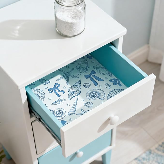 BBTO 20 Sheet Scented Drawer Liners for Dressers 15.8" x 22" Scented Fragrant Cabinet Paper Liners Non Adhesive Drawer Paper Mats for Bedroom Home Closet Shelves(Ocean)
