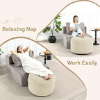 Round Stuffed Pouf Ottoman,Corduroy Foot Rest with Rebound Foam Filled, Furry and Fluffy Foot Stool Ottoman,26"*18" Floor Poufs for Living Room (Beige, 26" D x 26" W x 18" H)