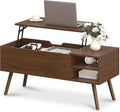 ALINE FURNITURE Walnut Brown Coffee Table Lift Top - Mid Century Modern Coffee Table with Wooden Legs, Hidden Storage Compartment & Open Shelves - 40" Wood Coffee Tables for Living Room & Small Space