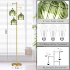 Vintage Floor Lamps for Living Room Bedroom-3 Light Glass Floor Lamp with Three Led Bulb, Flower Tall Floor Lamp Gold Mid Century Modern Standing Lamp Tree Floor Lamps for Living Room Bedroom Corner