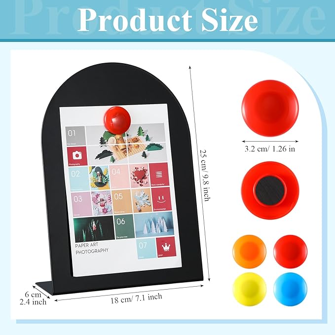 Shimeyao 2 Pcs Black Magnetic Bulletin Board for Tabletops with 8 Magnets 10 x 7 Inch Memo Display Easel Stand for Home Office School Kitchen Table Supplies (Arched)