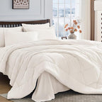 HEVUMYI Ivory Full Comforter Set - 7-Piece All Season Bed in a Bag Full, Ultra Soft Bedding Set with Comforter, Flat Sheet, Fitted Sheet, Pillowcases, Pillow Shams