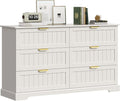 6 Wooden Drawer Dresser for Bedroom Storage, Modern Farmhouse Wood Chest of Drawers with Metal Handles, Wide Storage Cabinet for Closet, Living Room, or Entryway White
