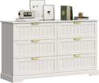 6 Wooden Drawer Dresser for Bedroom Storage, Modern Farmhouse Wood Chest of Drawers with Metal Handles, Wide Storage Cabinet for Closet, Living Room, or Entryway White