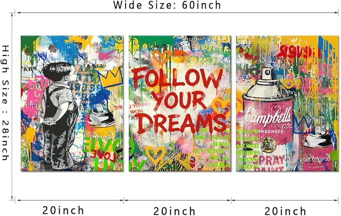 Novatique Graffiti Canvas Wall Art Banksy Art Wall Decor Modern Graffiti Art Painting Print Street Poster for Living Room Bedroom,20" x 28" x 3pcs