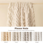 Sophia & William Ruched Faux Fur Throw Blanket for Couch - Luxury Lightweight Plush Fuzzy Cozy Soft Blankets, Cream, 50" x 60"